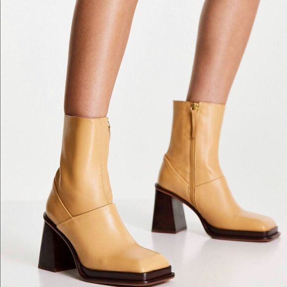 Asos design premium leather platform heeled boots in camel (sold out online ) - Picture 1 of 4